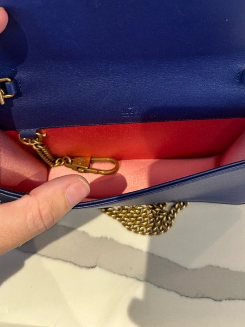 Authentic Gucci Marmont Cross Body Bag. Small/Royal Blue velvet. Like new ! - Picture 4 of 5